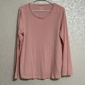 ORVIS Perfect Tee Classic Fit‎ Orange White Striped Long Sleeve Shirt Top Sz XL